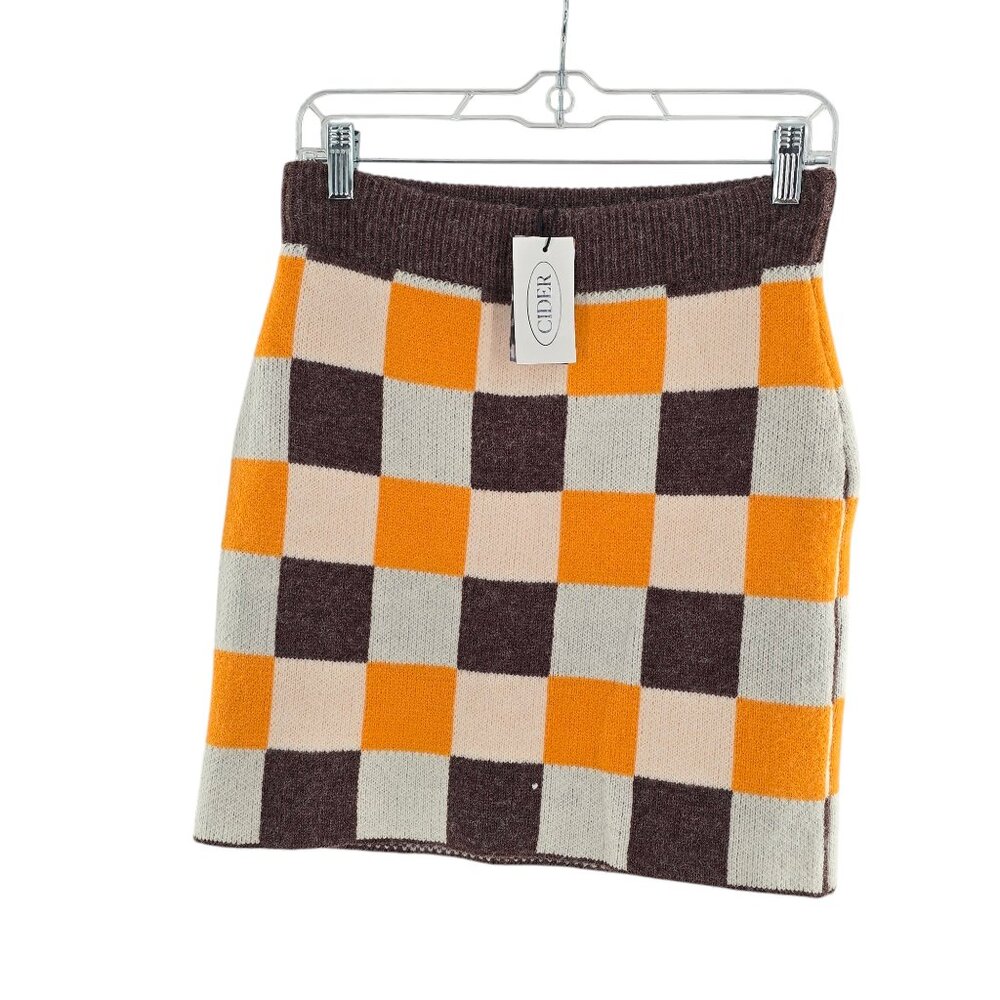 CIDER Colorful Checker Board Knit Skirt Sz Medium NWT